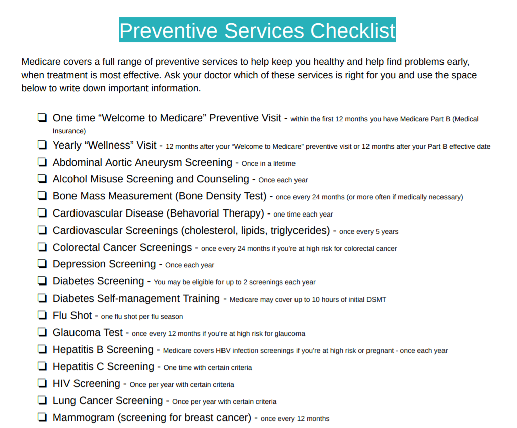 Preventive Services Checklist